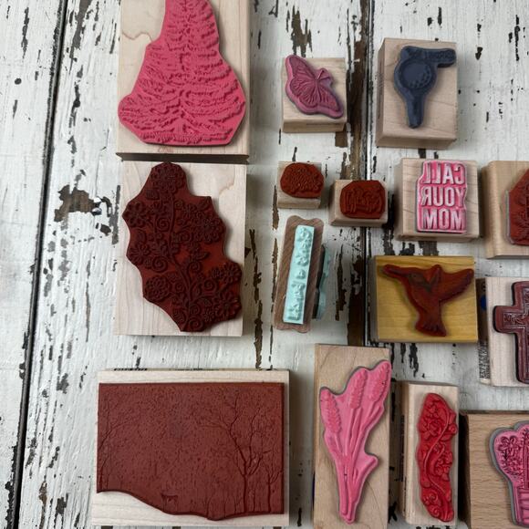 Wooden Rubber Stamp Lot Variety Bundle Scrapbooking Card Making Lot of 15 + - Picture 4 of 10
